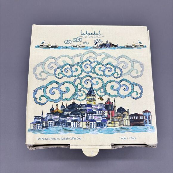 Treasures of Turkey Istanbul Turkish Coffee Cup & Saucer Set Vintage Harbor Ship - Picture 2 of 9